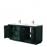 Miranda 72" Double Vanity in Green, 1.25" White Top, Integrated Nickel Trim