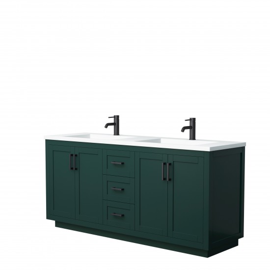 Miranda 72" Double Vanity in Green, 1.25" White Top, Integrated Matte Black Trim