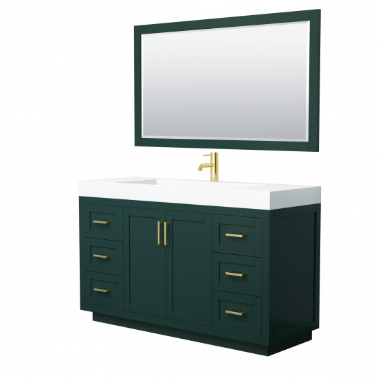 Miranda 60" Single Vanity in Green, 4" White Top, Gold Trim, 58" Mirror