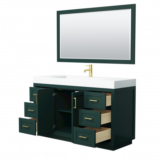 Miranda 60" Single Vanity in Green, 4" White Top, Gold Trim, 58" Mirror