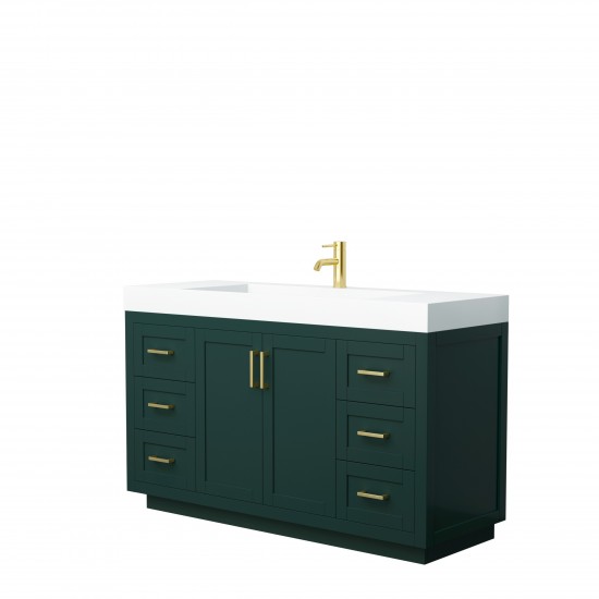 Miranda 60" Single Vanity in Green, 4" White Top, Integrated Brushed Gold Trim