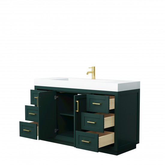 Miranda 60" Single Vanity in Green, 4" White Top, Integrated Brushed Gold Trim