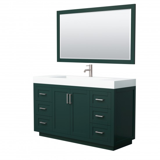 Miranda 60" Single Vanity in Green, 4" White Top, Nickel Trim, 58" Mirror