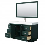 Miranda 60" Single Vanity in Green, 4" White Top, Nickel Trim, 58" Mirror