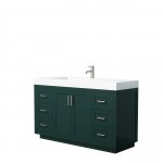 Miranda 60" Single Vanity in Green, 4" White Top, Integrated Brushed Nickel Trim