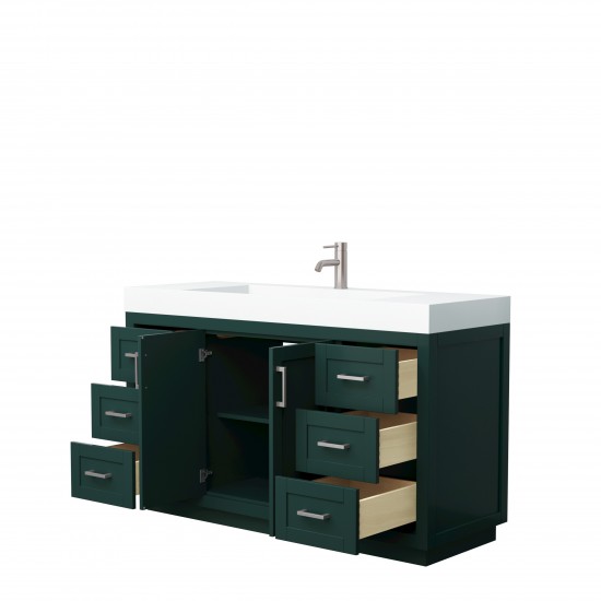 Miranda 60" Single Vanity in Green, 4" White Top, Integrated Brushed Nickel Trim