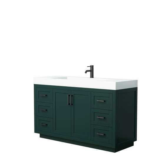 Miranda 60" Single Vanity in Green, 4" White Top, Integrated Matte Black Trim