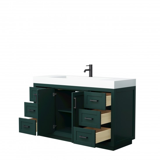 Miranda 60" Single Vanity in Green, 4" White Top, Integrated Matte Black Trim