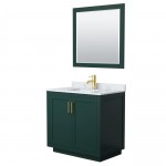 Miranda 36" Single Vanity in Green, Top, Square Brushed Gold Trim, 34" Mirror