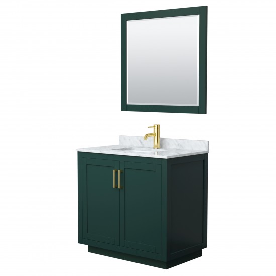 Miranda 36" Single Vanity in Green, Top, Square Brushed Gold Trim, 34" Mirror