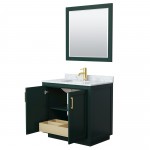 Miranda 36" Single Vanity in Green, Top, Square Brushed Gold Trim, 34" Mirror