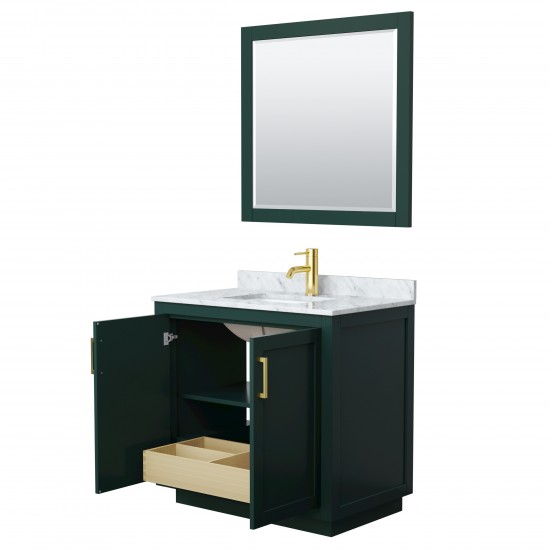 Miranda 36" Single Vanity in Green, Top, Square Brushed Gold Trim, 34" Mirror