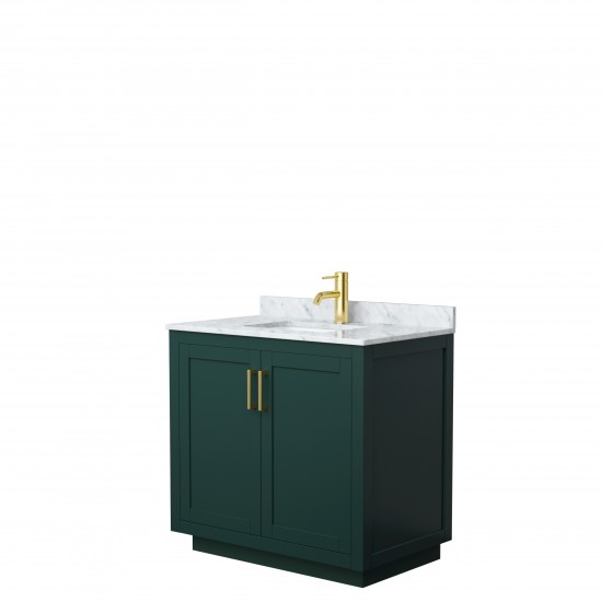 Miranda 36" Single Vanity in Green, Top, Square Sink, Brushed Gold Trim