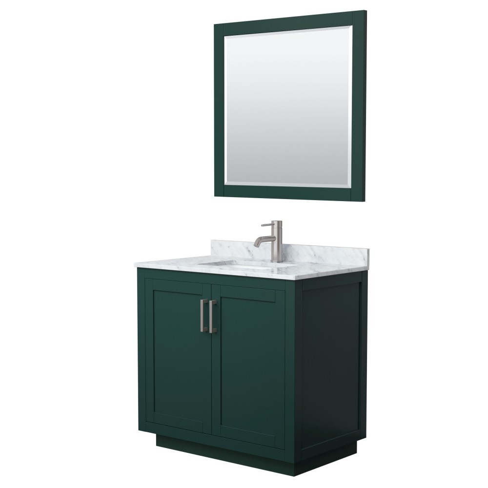 Miranda 36" Single Vanity in Green, Top, Square Brushed Nickel Trim, 34" Mirror