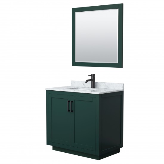 Miranda 36" Single Vanity in Green, Top, Square Matte Black Trim, 34" Mirror