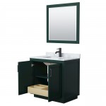 Miranda 36" Single Vanity in Green, Top, Square Matte Black Trim, 34" Mirror