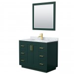 Miranda 42" Single Vanity in Green, Top, Square Brushed Gold Trim, 34" Mirror