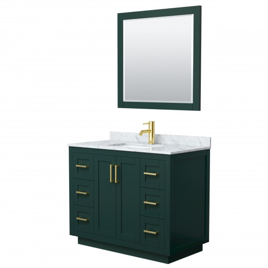 Miranda 42" Single Vanity in Green, Top, Square Brushed Gold Trim, 34" Mirror