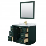 Miranda 42" Single Vanity in Green, Top, Square Brushed Gold Trim, 34" Mirror