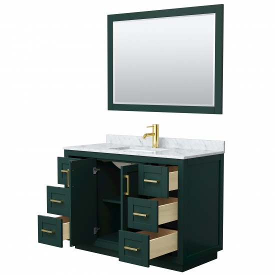 Miranda 48" Single Vanity in Green, Top, Square Brushed Gold Trim, 46" Mirror