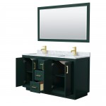 Miranda 60" Double Vanity in Green, Top, Square Brushed Gold Trim, 58" Mirror