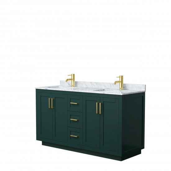 Miranda 60" Double Vanity in Green, Top, Square Sinks, Brushed Gold Trim