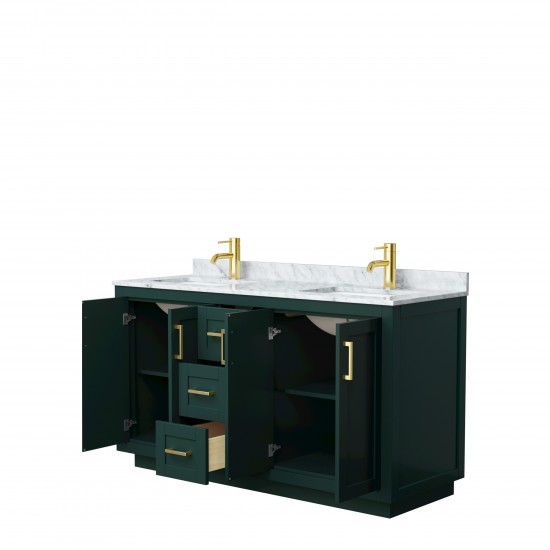 Miranda 60" Double Vanity in Green, Top, Square Sinks, Brushed Gold Trim