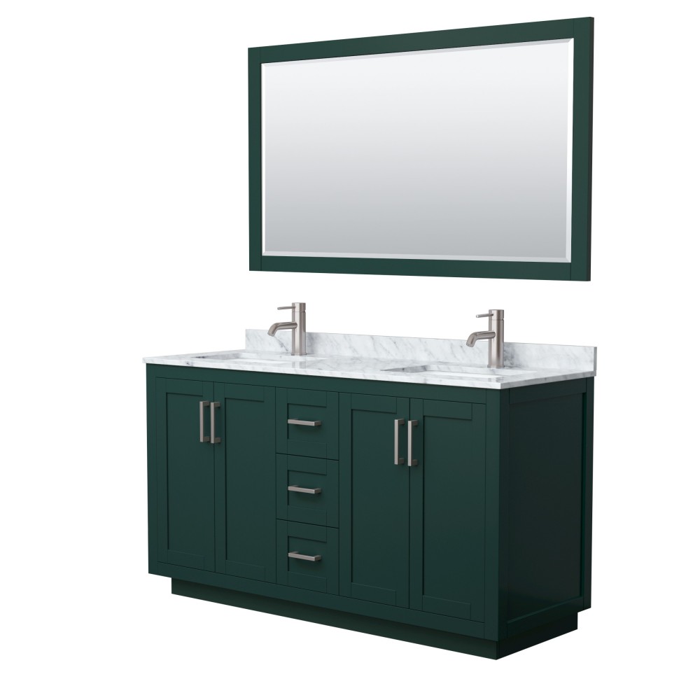 Miranda 60" Double Vanity in Green, Top, Square Brushed Nickel Trim, 58" Mirror