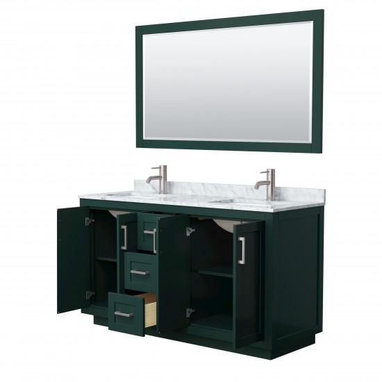 Miranda 60" Double Vanity in Green, Top, Square Brushed Nickel Trim, 58" Mirror