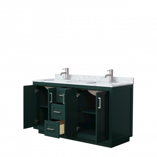 Miranda 60" Double Vanity in Green, Top, Square Sinks, Brushed Nickel Trim