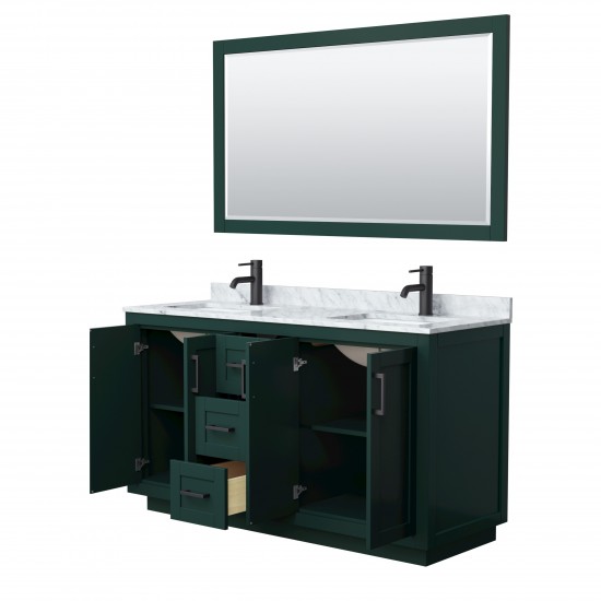 Miranda 60" Double Vanity in Green, Top, Square Matte Black Trim, 58" Mirror