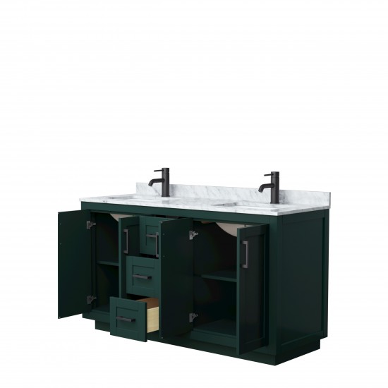 Miranda 60" Double Vanity in Green, Top, Square Sinks, Matte Black Trim