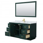 Miranda 60" Single Vanity in Green, Top, Square Brushed Gold Trim, 58" Mirror