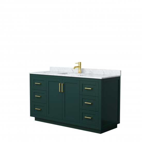 Miranda 60" Single Vanity in Green, Top, Square Sink, Brushed Gold Trim