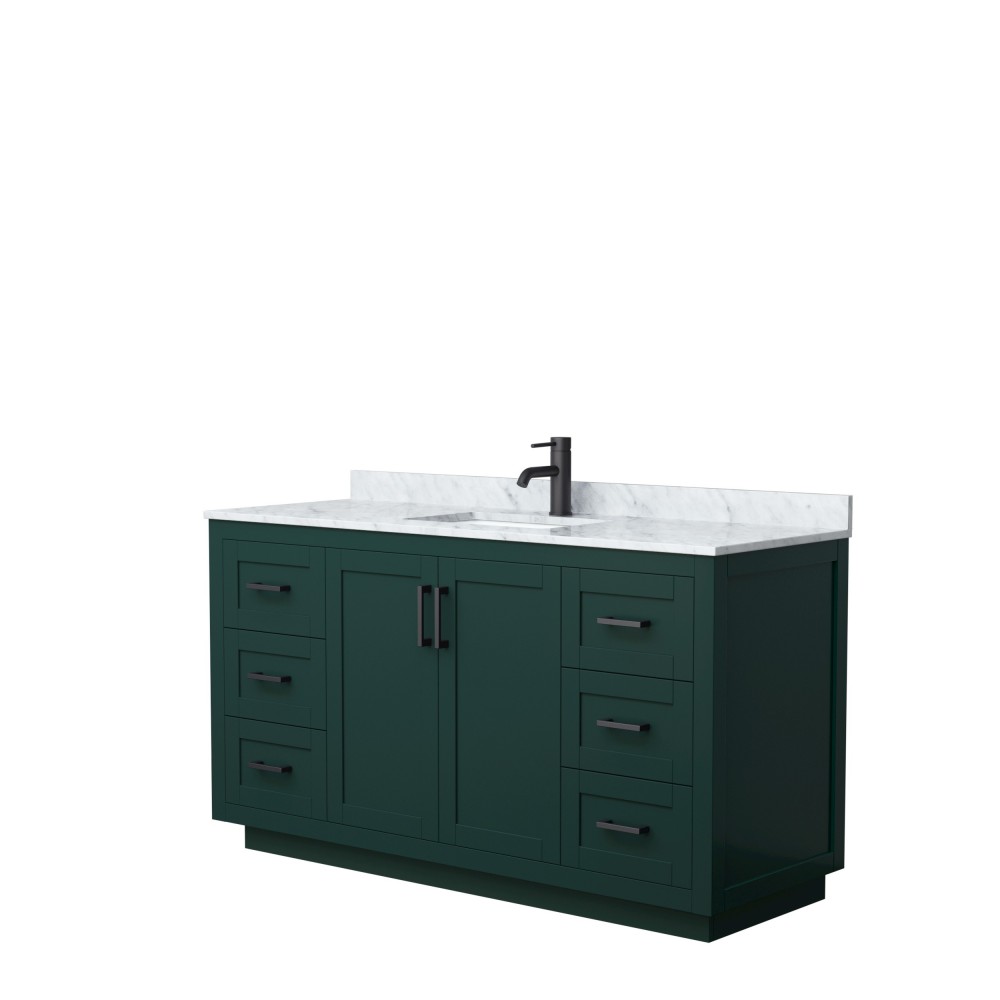 Miranda 60" Single Vanity in Green, Top, Square Sink, Matte Black Trim