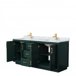 Miranda 72" Double Vanity in Green, Top, Square Sinks, Brushed Gold Trim