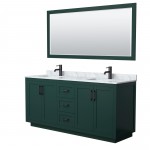 Miranda 72" Double Vanity in Green, Top, Square Matte Black Trim, 70" Mirror