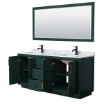 Miranda 72" Double Vanity in Green, Top, Square Matte Black Trim, 70" Mirror