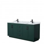 Miranda 72" Double Vanity in Green, Top, Square Sinks, Matte Black Trim