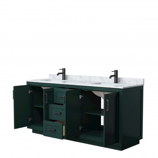 Miranda 72" Double Vanity in Green, Top, Square Sinks, Matte Black Trim