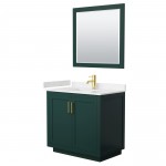 Miranda 36" Single Vanity in Green, Carrara Marble Top, Gold Trim, 34" Mirror