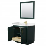 Miranda 36" Single Vanity in Green, Carrara Marble Top, Gold Trim, 34" Mirror