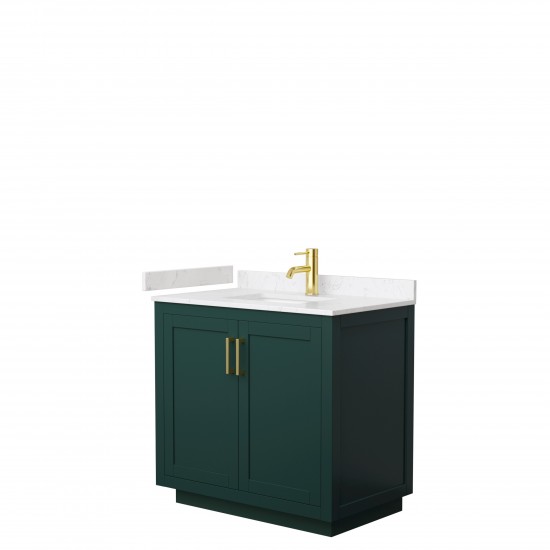 Miranda 36" Single Vanity in Green, Carrara Cultured Marble Top, Gold Trim