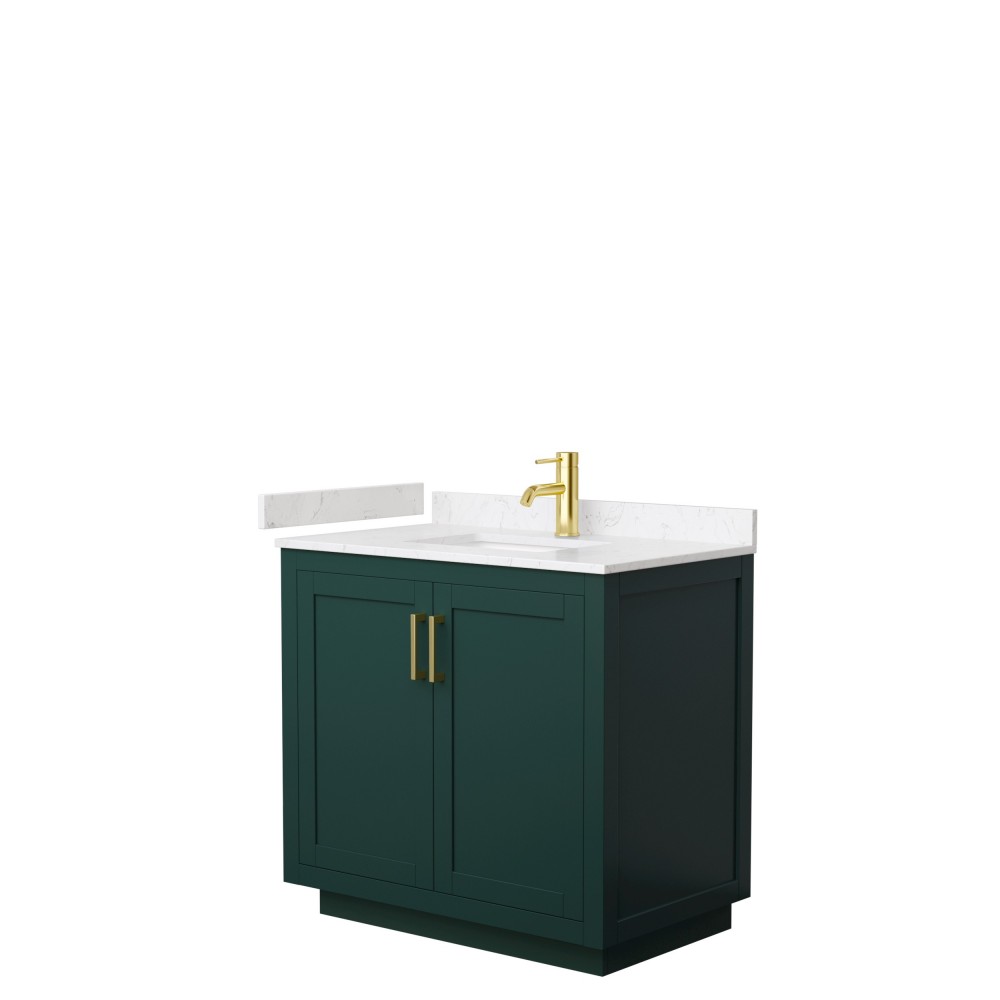 Miranda 36" Single Vanity in Green, Carrara Cultured Marble Top, Gold Trim