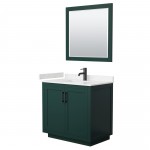 Miranda 36" Single Vanity in Green, Carrara Marble Top, Black Trim, 34" Mirror