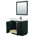 Miranda 36" Single Vanity in Green, Carrara Marble Top, Black Trim, 34" Mirror