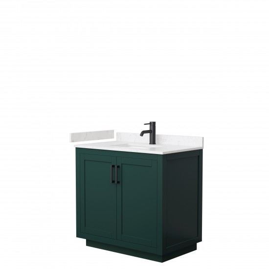 Miranda 36" Single Vanity in Green, Carrara Cultured Marble Top, Black Trim