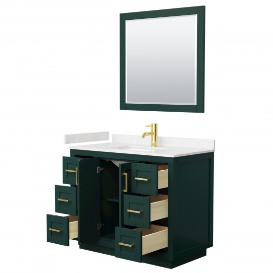 Miranda 42" Single Vanity in Green, Carrara Marble Top, Gold Trim, 34" Mirror