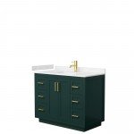 Miranda 42" Single Vanity in Green, Carrara Cultured Marble Top, Gold Trim