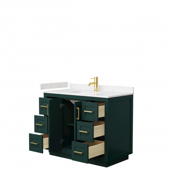 Miranda 42" Single Vanity in Green, Carrara Cultured Marble Top, Gold Trim